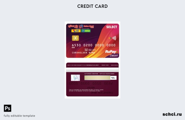 цифровая загрузка шаблона кредитной карты India Union Bank RuPay